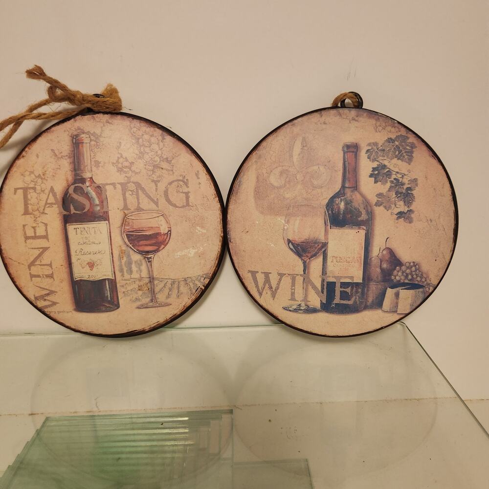 Vintage Wine Themed Set of 2 Double Sided 6x6 Wall Decor